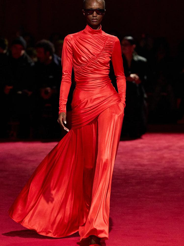 christian siriano Electric Red Jersey Wide Leg Trousers