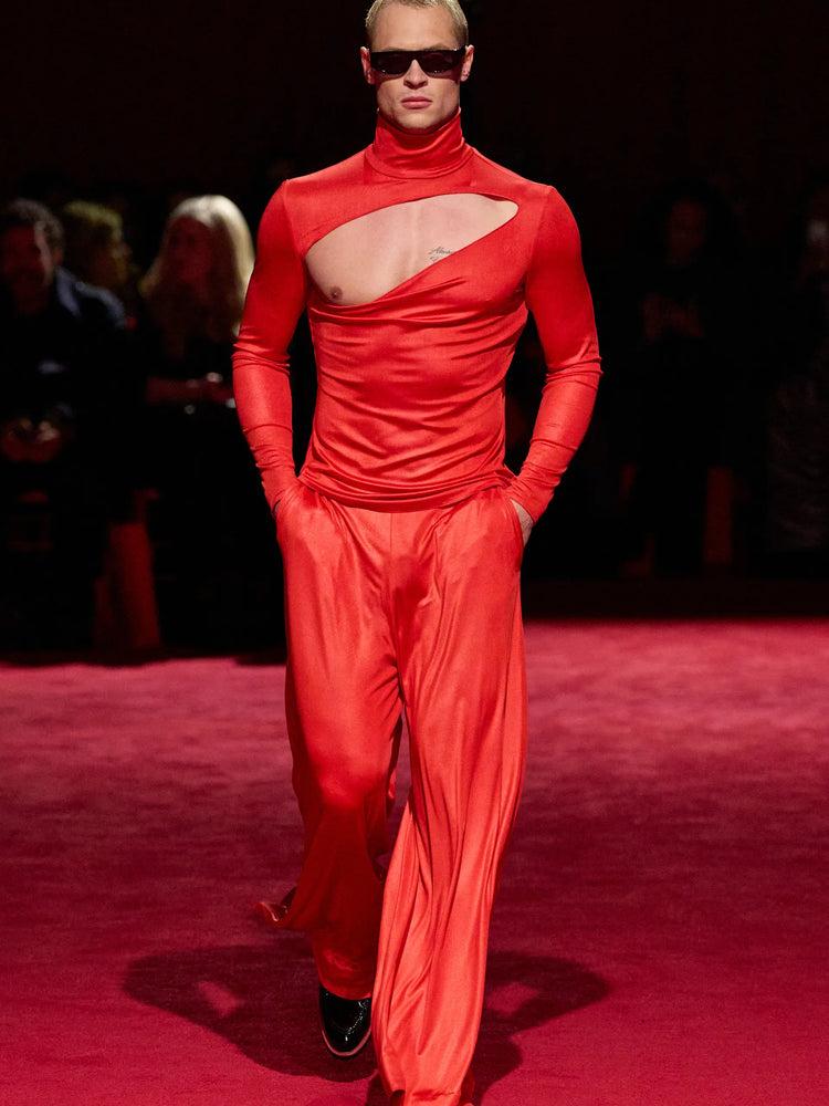 christian siriano Electric Red Jersey Wide Leg Trousers