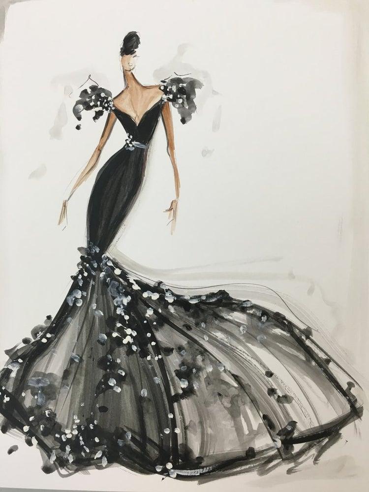 christian siriano "Embellished Trumpet Gown" - Sketch Print