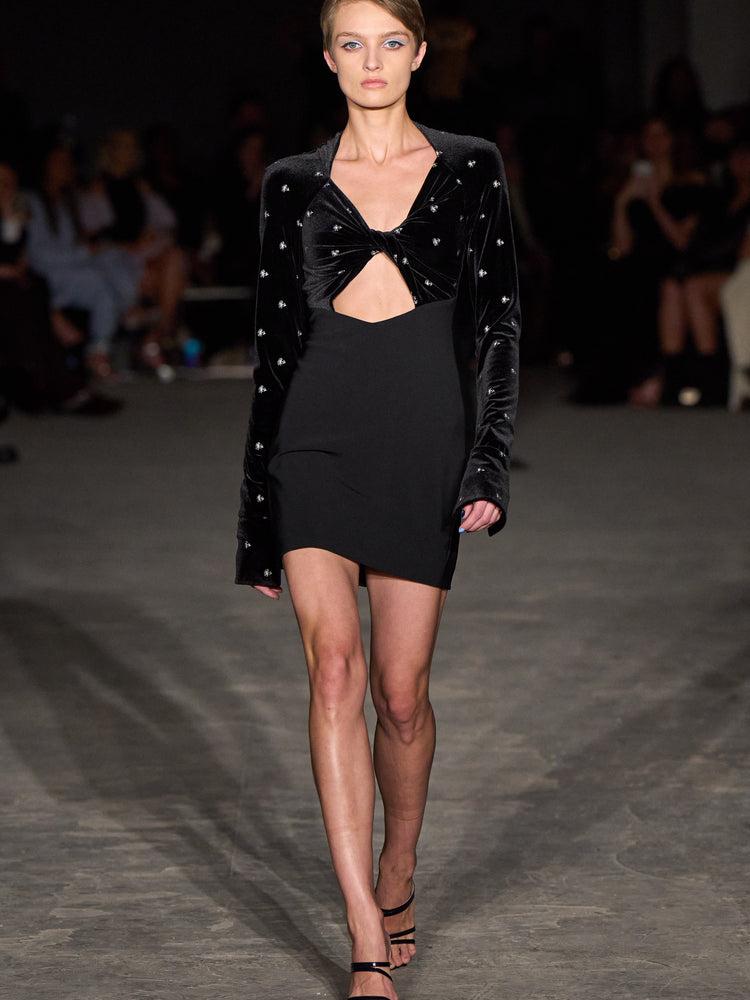 christian siriano Embellished Velvet Double Twist Long Sleeve Mini Dress