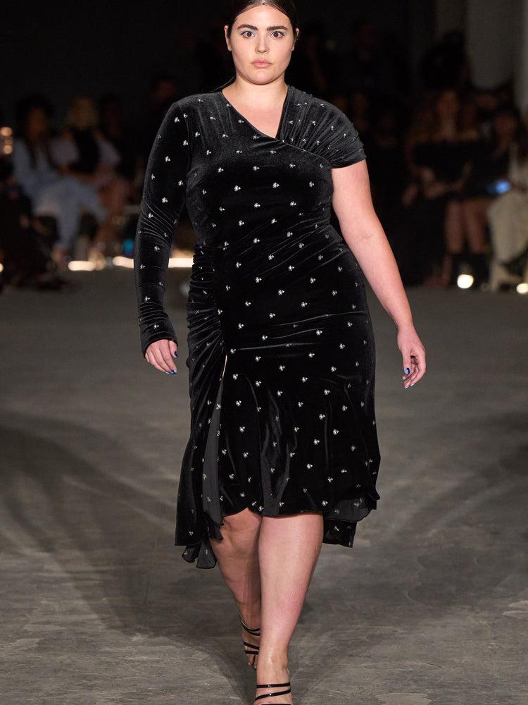 christian siriano Embellished Velvet One Long Sleeve Ruched Dress