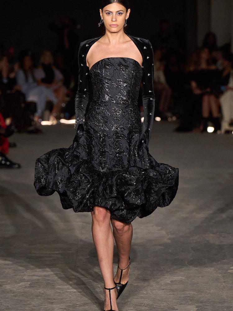 christian siriano Embossed Shimmer Houndstooth Strapless Bubble Hem Dress