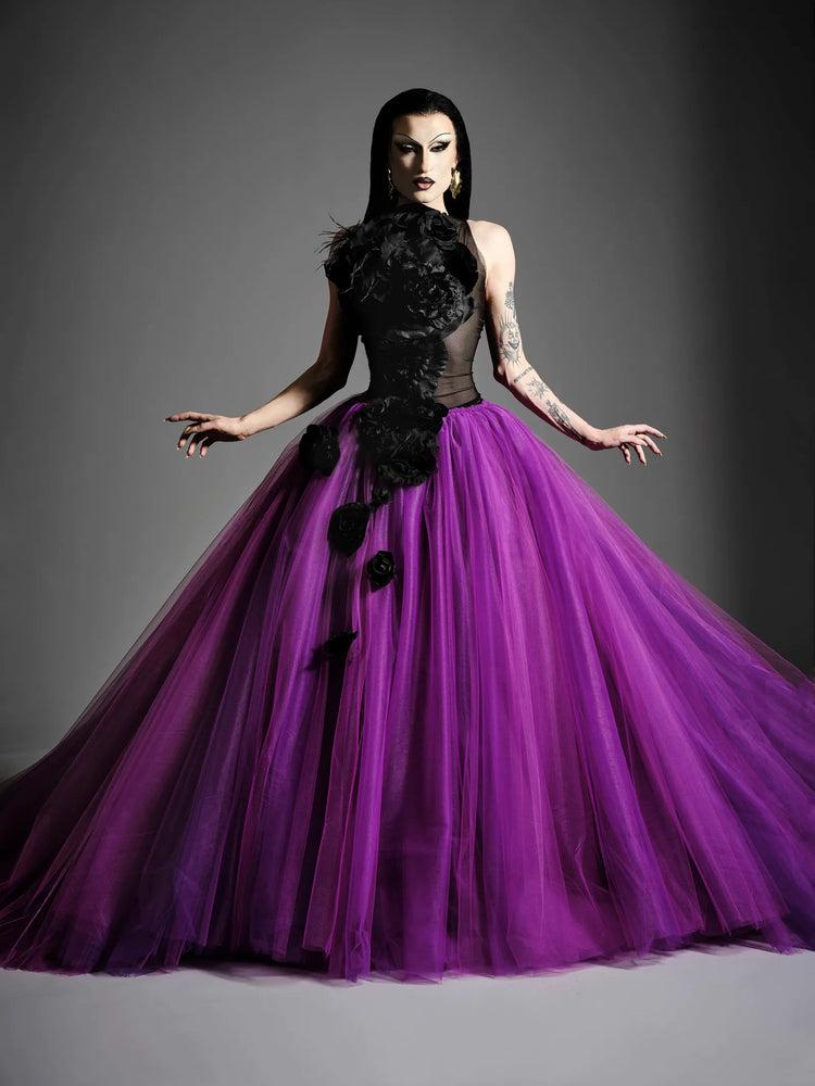 christian siriano Floral and Mesh Pleated Tulle Ball Gown