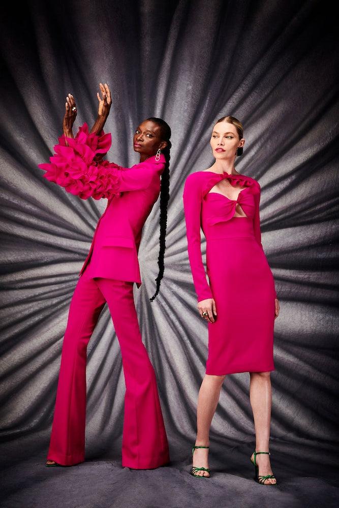 christian siriano Fuchsia Ruffle Cut Out Long Sleeve Dress
