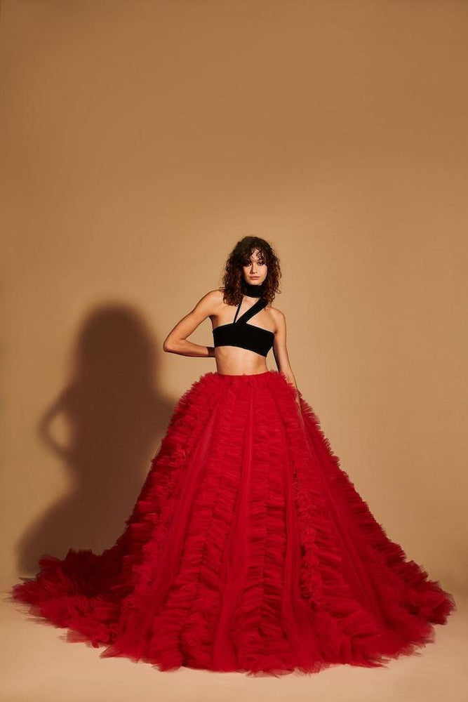 christian siriano Gathered Tulle Cascading Ball Skirt