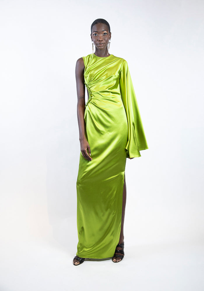 christian siriano Glowing Green One Sleeved Cut-Out Gown