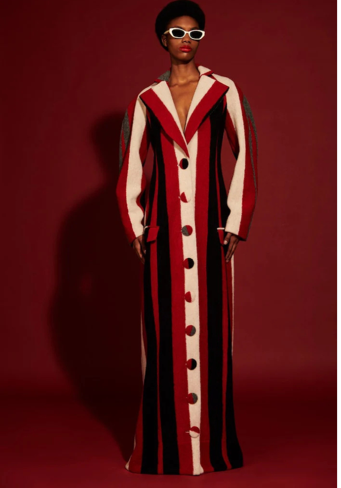christian siriano Graphic Multi Color Stripe Floor Length Wool Coat