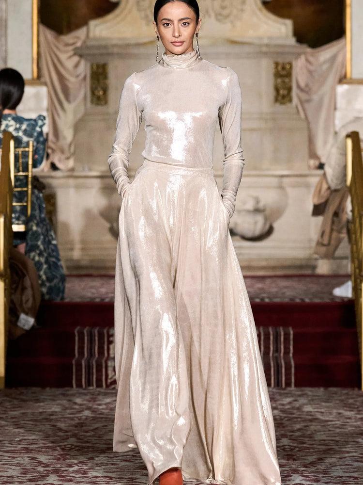 christian siriano Iridescent Champagne Long Sleeve Top