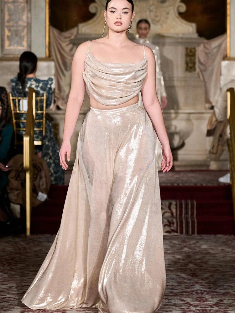 christian siriano Iridescent Champagne Wide Leg Trousers