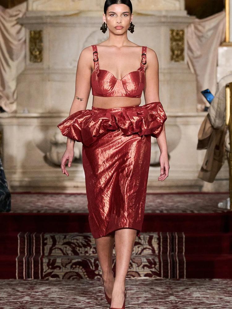 christian siriano Iridescent Rust Bubble Peplum Skirt
