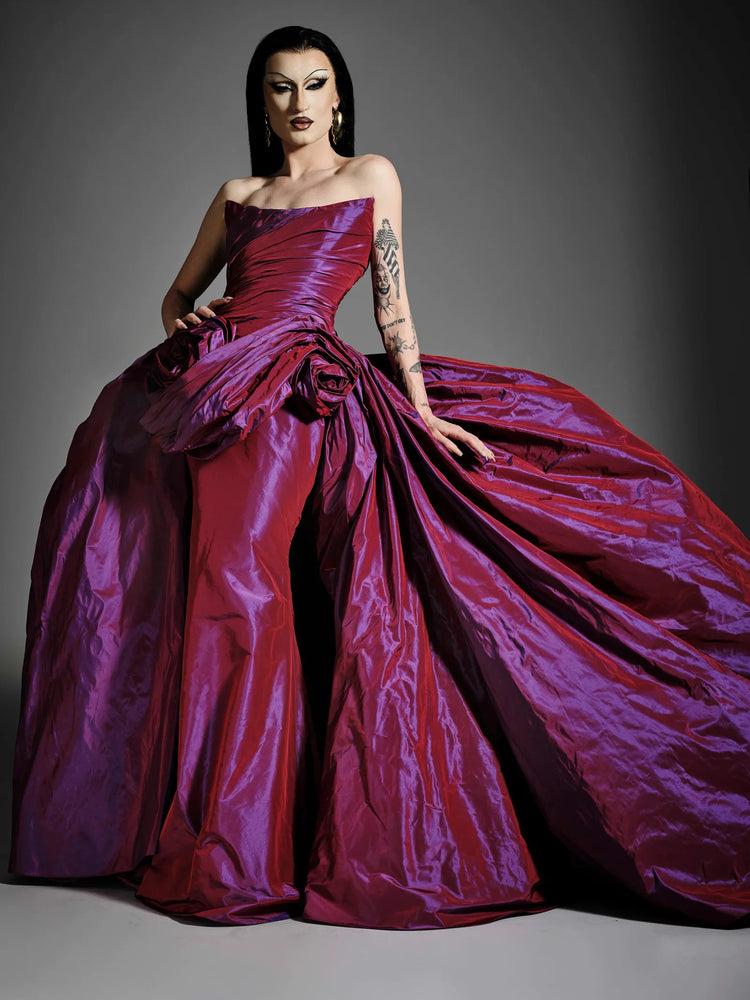 christian siriano Iridescent Taffeta Column Gown with Bubble Train