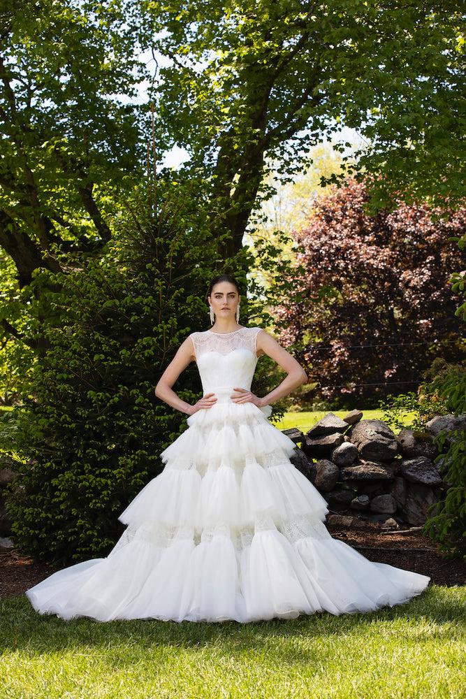 christian siriano Lace and Tulle Cascading Tiered Gown