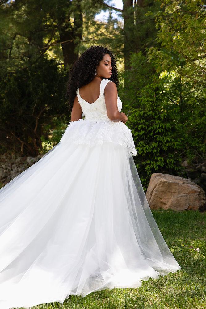 christian siriano Lace Embroidered Column Gown with Peplum Tulle Overskirt christian siriano Lace Embroidered Column Gown with Peplum Tulle Overskirt