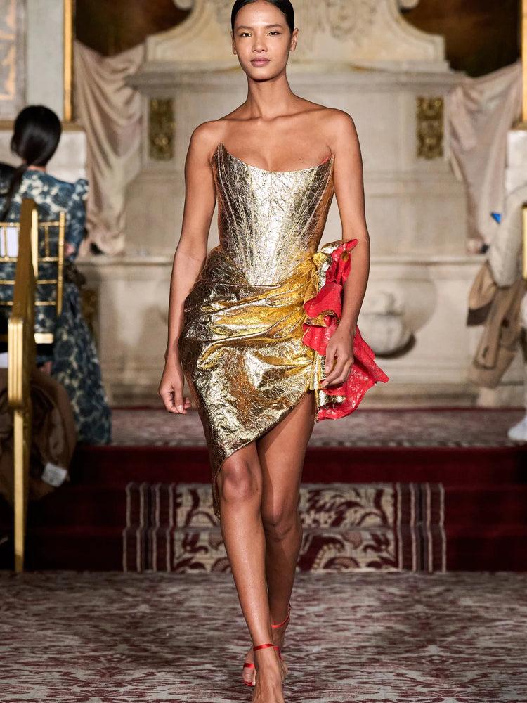 christian siriano Laminated Metallic Gold Lace Corset
