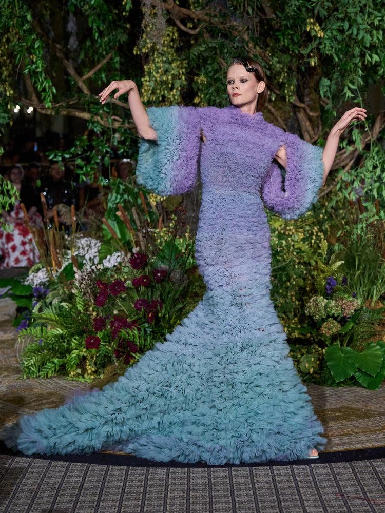 christian siriano LAVENDER & SEAFOAM OMBRÉ TULLE GOWN