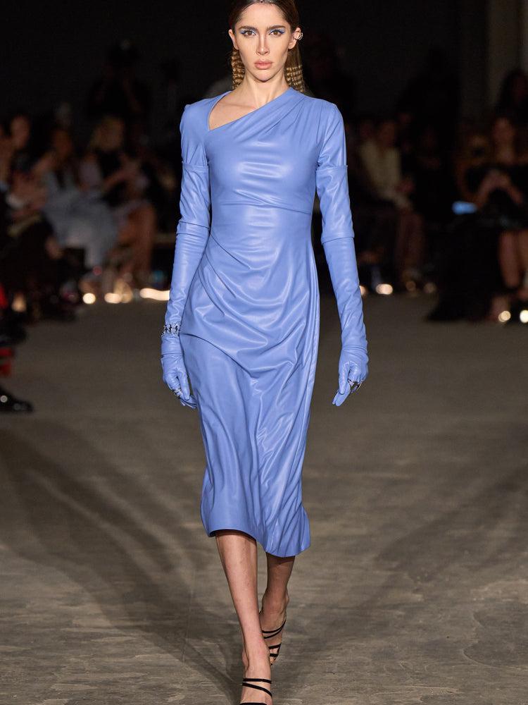 christian siriano Long Sleeve Periwinkle Vegan Leather Dress