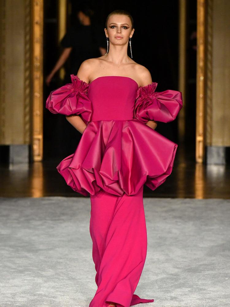 christian siriano Luminous Pink Strapless Bubble Detail Gown