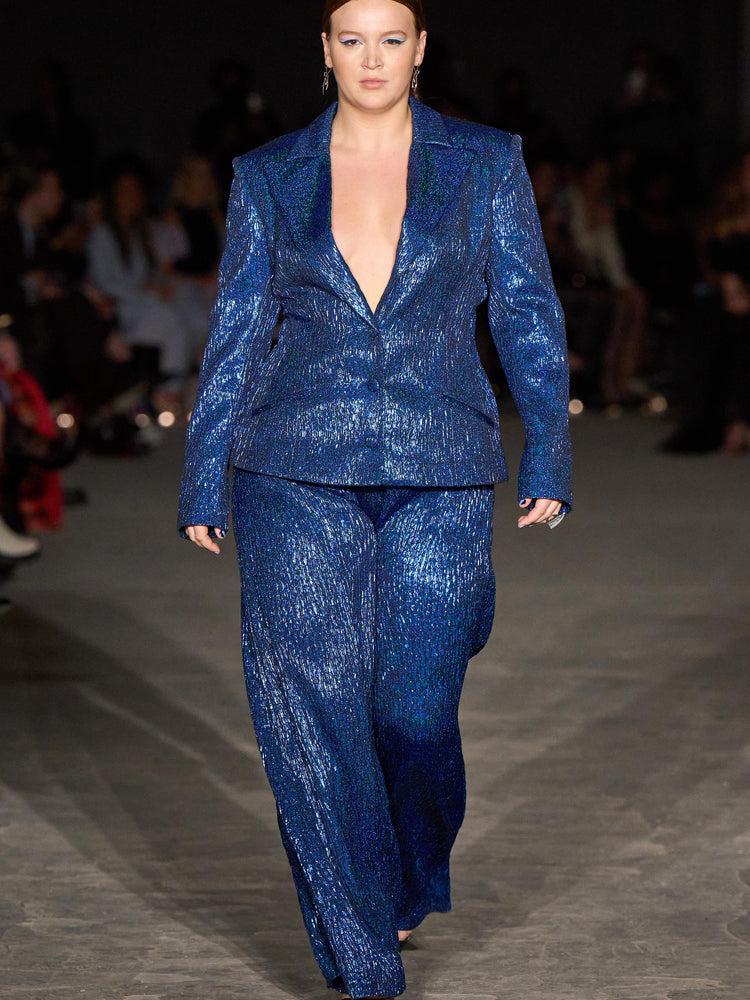 christian siriano Matrix Blue Shimmer Fitted Blazer