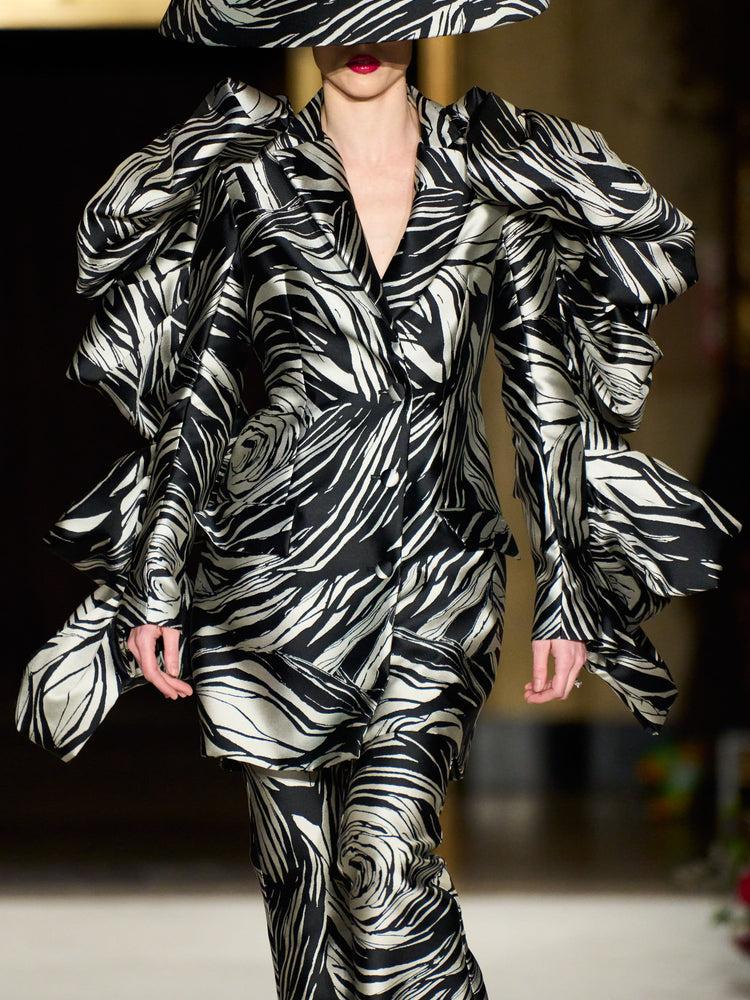 christian siriano Metallic Rose Print Long Line Bubble Sleeve Blazer