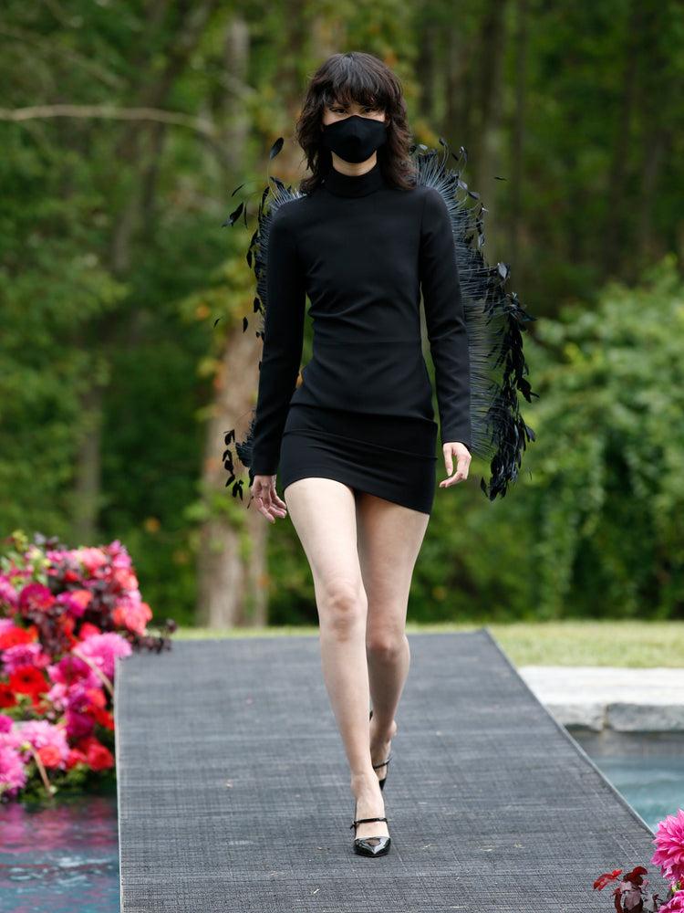 christian siriano Mock Neck Feather Detail Cocktail Dress