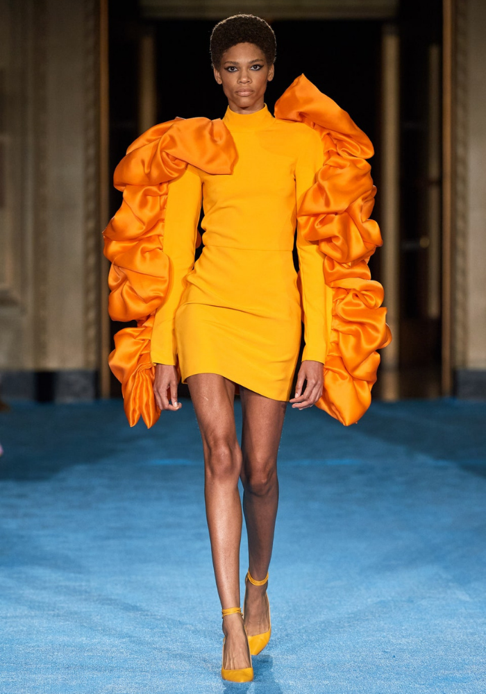 christian siriano Mock Neck Organza Blouson Sleeve Dress