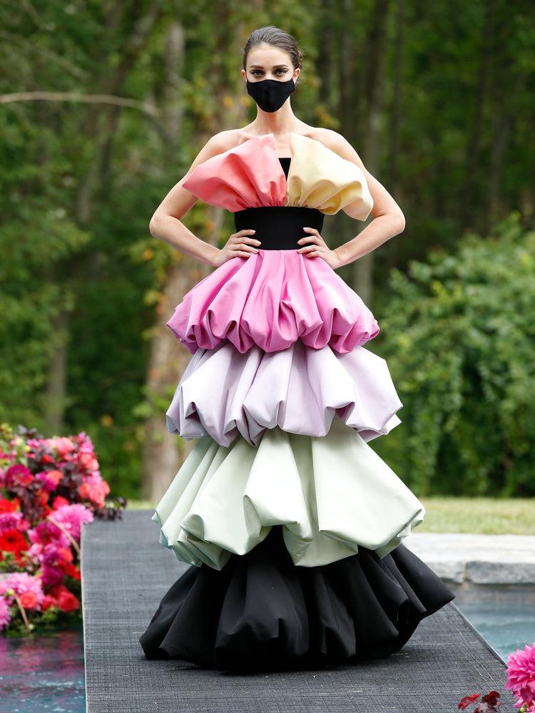 christian siriano Multi Color Strapless Tiered Ruffle Gown