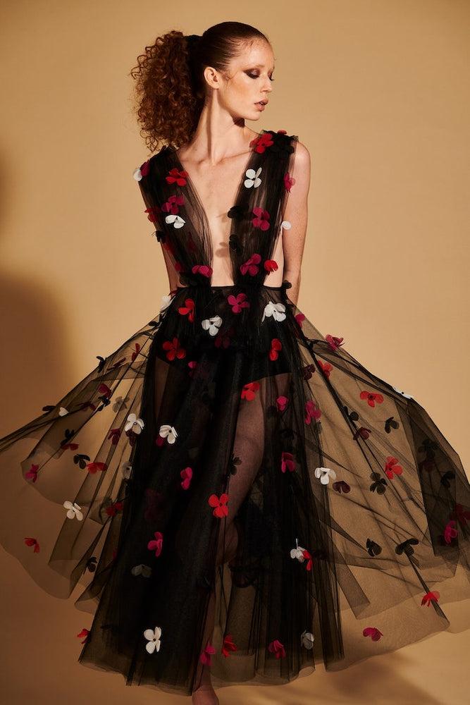 christian siriano Multicolored Tulle Petal Applique Dress