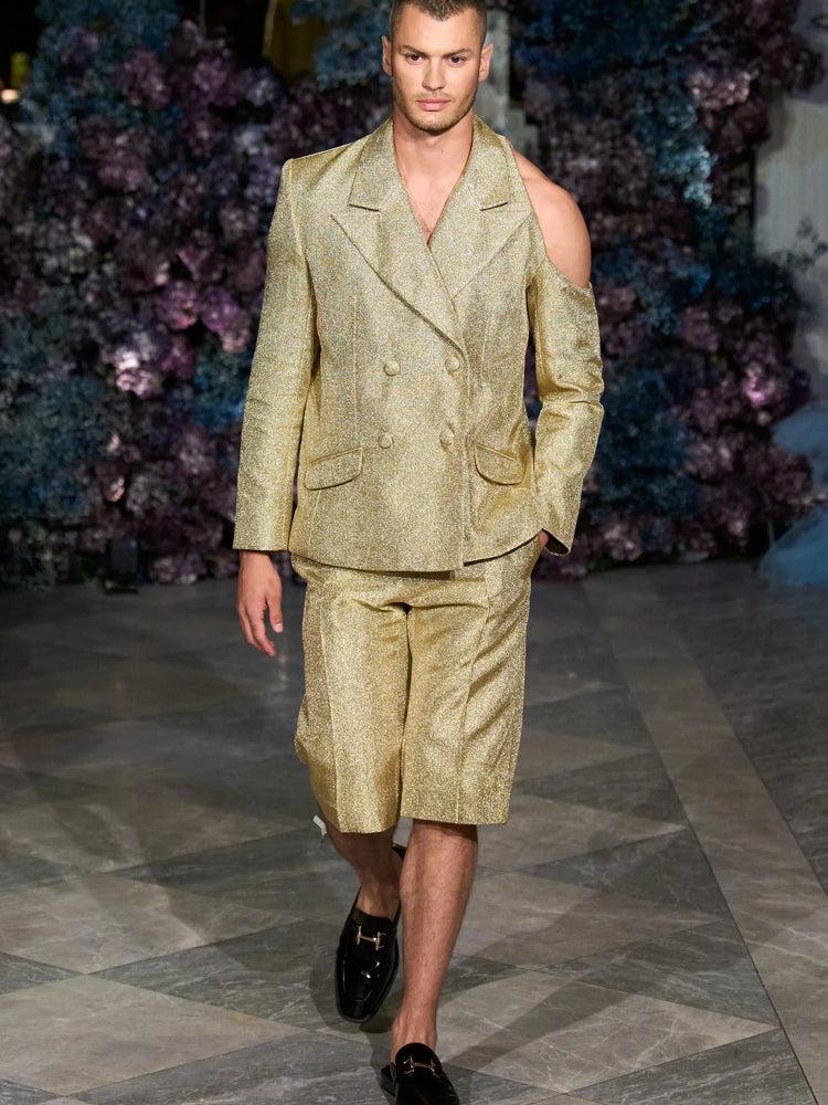 christian siriano Notch Shoulder Double Breasted Blazer