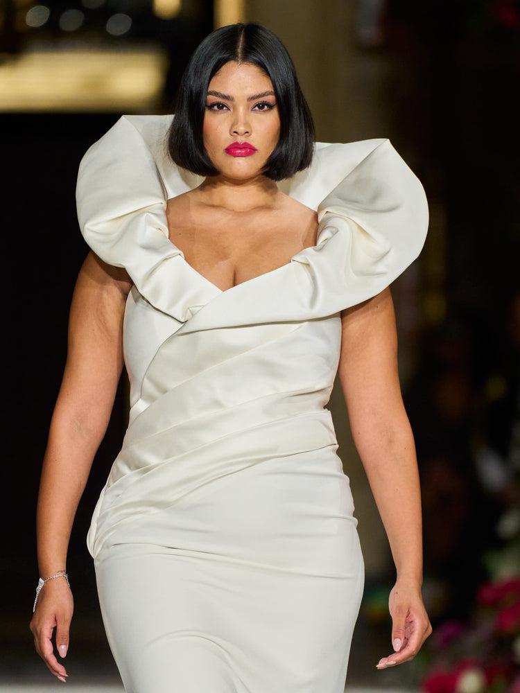 christian siriano Orchid Neckline Draped Sheath Gown