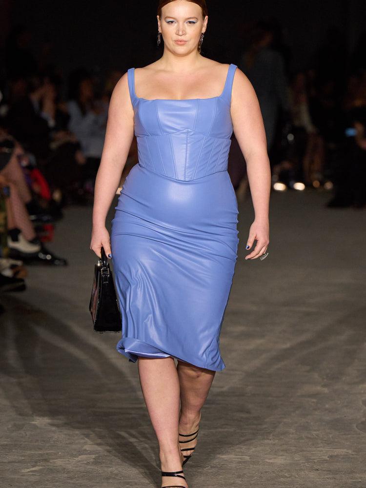 christian siriano Periwinkle Vegan Leather Corset Dress