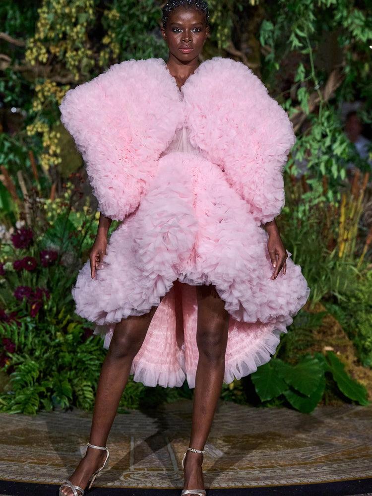 christian siriano PINK STRUCTURED TULLE HI LOW DRESS