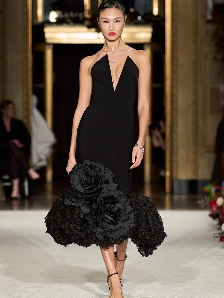 christian siriano Pointed Strapless Rose Bubble Hem Tea Length Dress