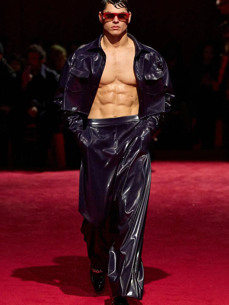 christian siriano Purple Iridescent Patent Leather Cropped Jacket