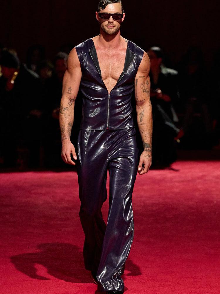 christian siriano Purple Iridescent Patent Leather Flare Trouser