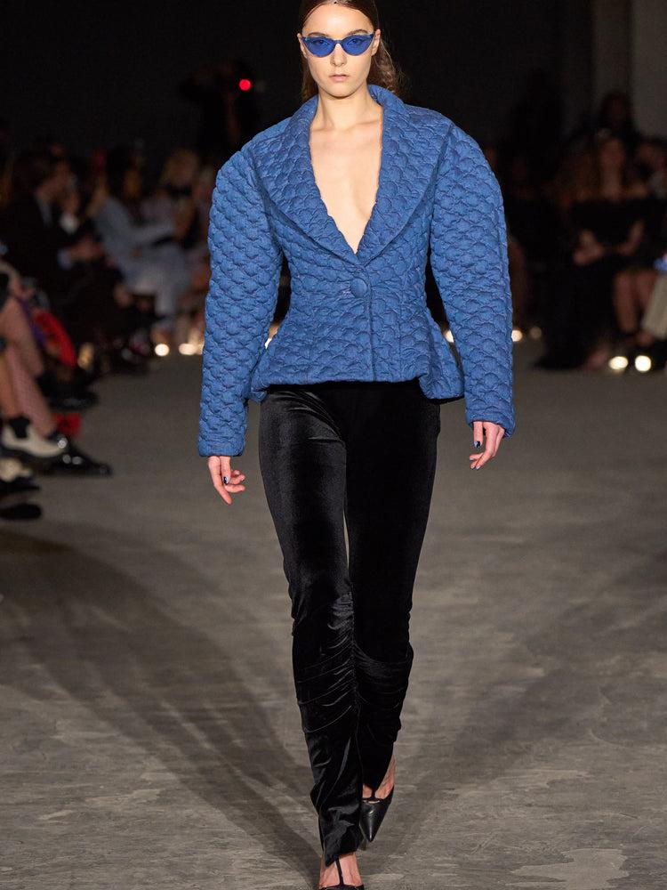christian siriano Quilted Denim Bubble Puff Sleeve Blazer