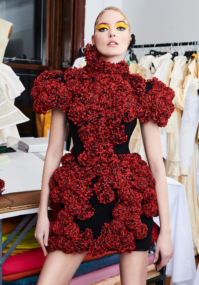 christian siriano Rose Applique Sculpted Mini Dress