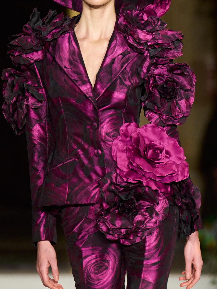 christian siriano Rose Print Blazer with Oversized Rose Appliqué