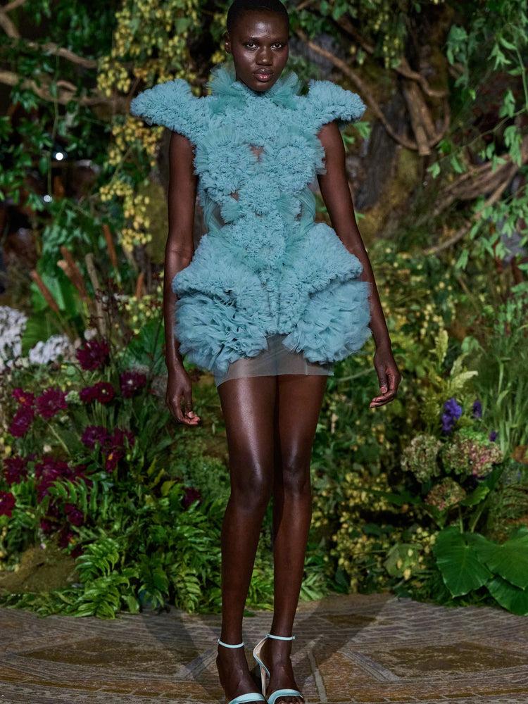 christian siriano SEAFOAM STRUCTURED TULLE MINI DRESS