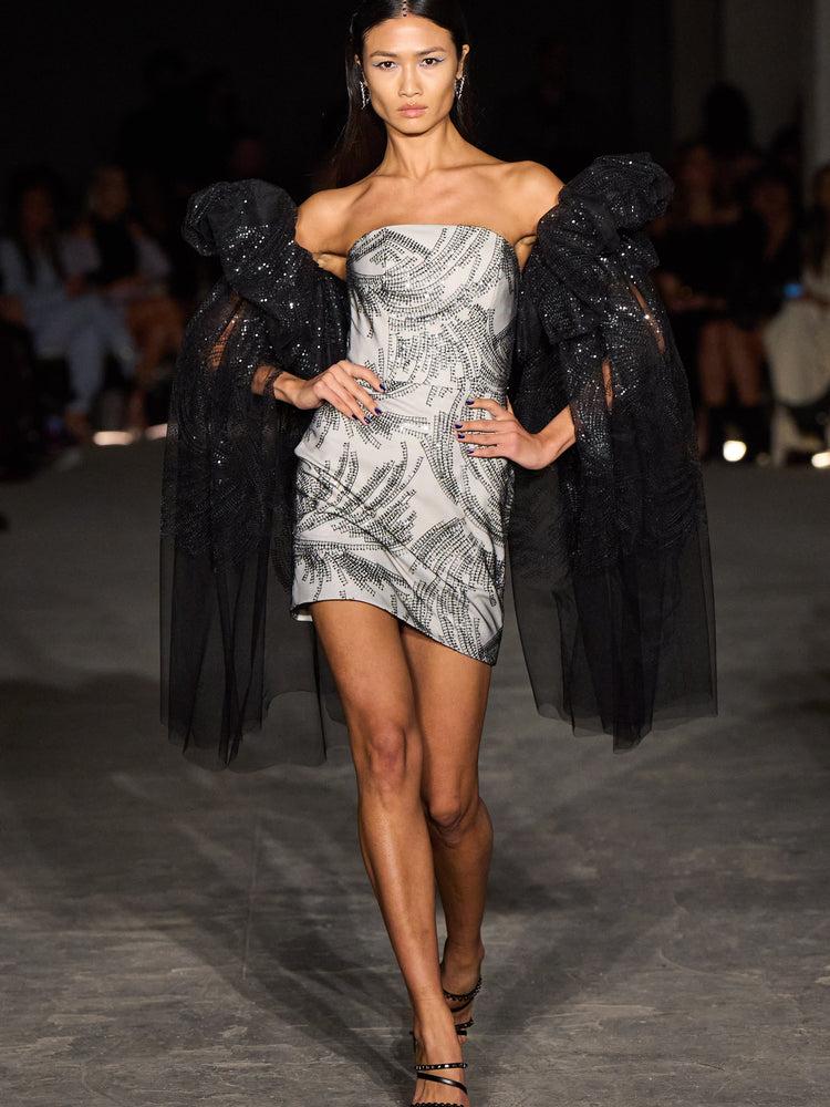 christian siriano Sequin Sparkle Swirl Mini Dress with Bubble Sleeves