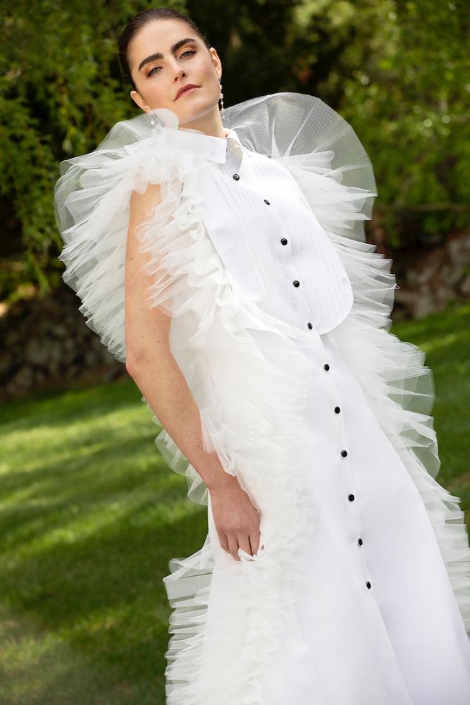 christian siriano Silk Faille and Tulle Tuxedo Gown