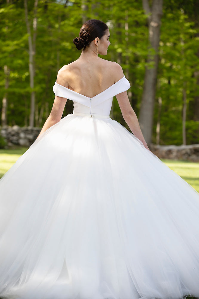 christian siriano Silk Faille Off the Shoulder Bodice with Tulle Ball Skirt