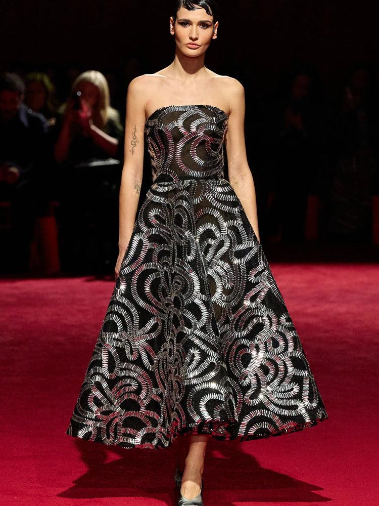 christian siriano Silver Tire Trek Paillette Strapless Tea Length Dress christian siriano Silver Tire Trek Paillette Strapless Tea Length Dress