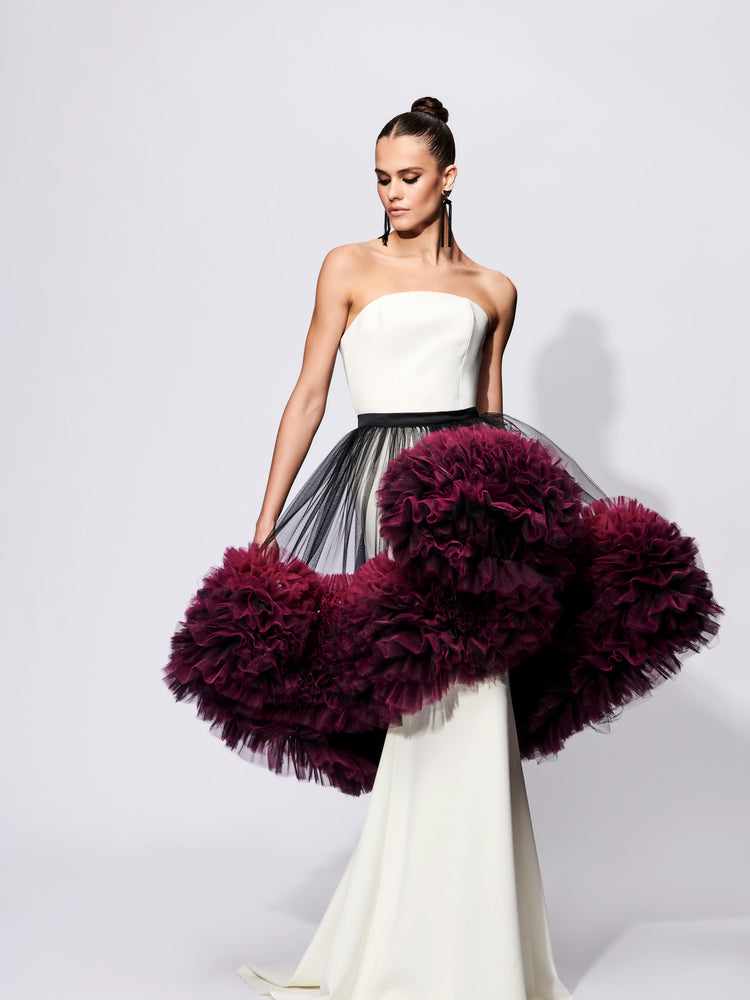 christian siriano Strapless Column Gown with Ombré Tulle Overskirt