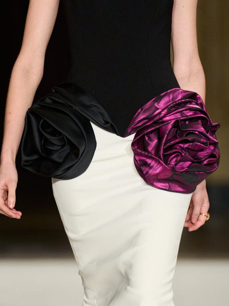 christian siriano Strapless Drop Waist Rose Peplum Column Gown