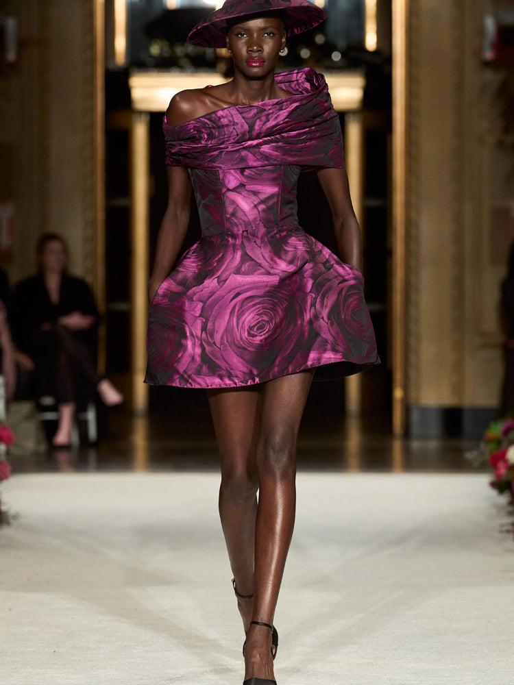 christian siriano Strapless Sculpted Rose Print Mini Dress