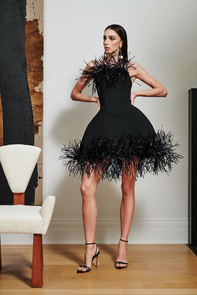 christian siriano Strapless Structured Firework Feather Dress