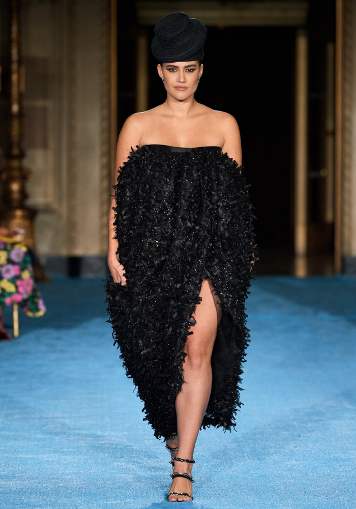 christian siriano Strapless Textured Ribbon Tulle Dress with High Slit