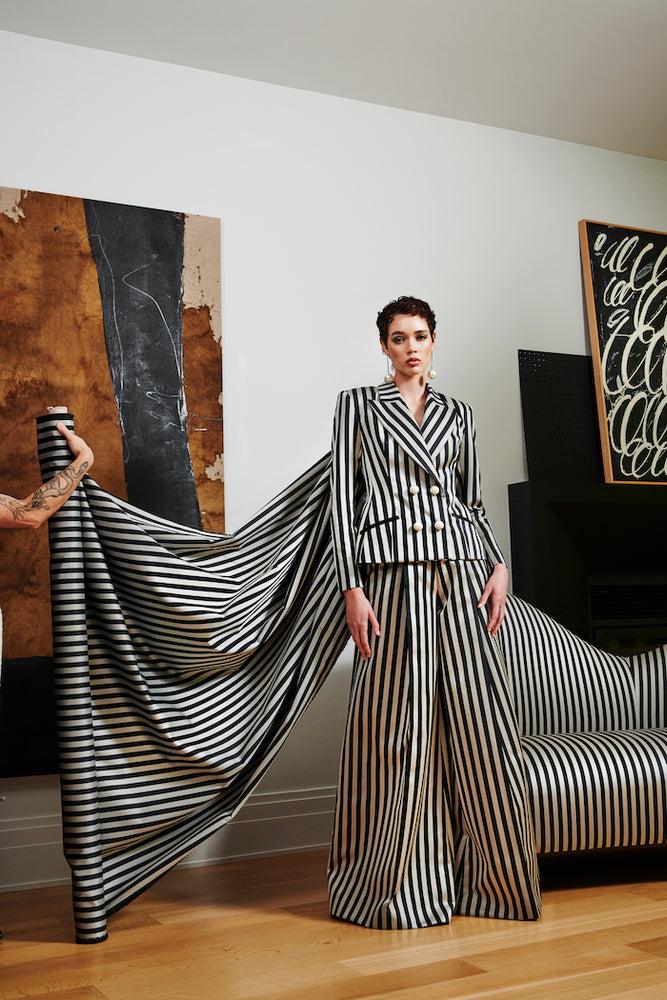 christian siriano Stripe Double Breasted Pearl Button Blazer