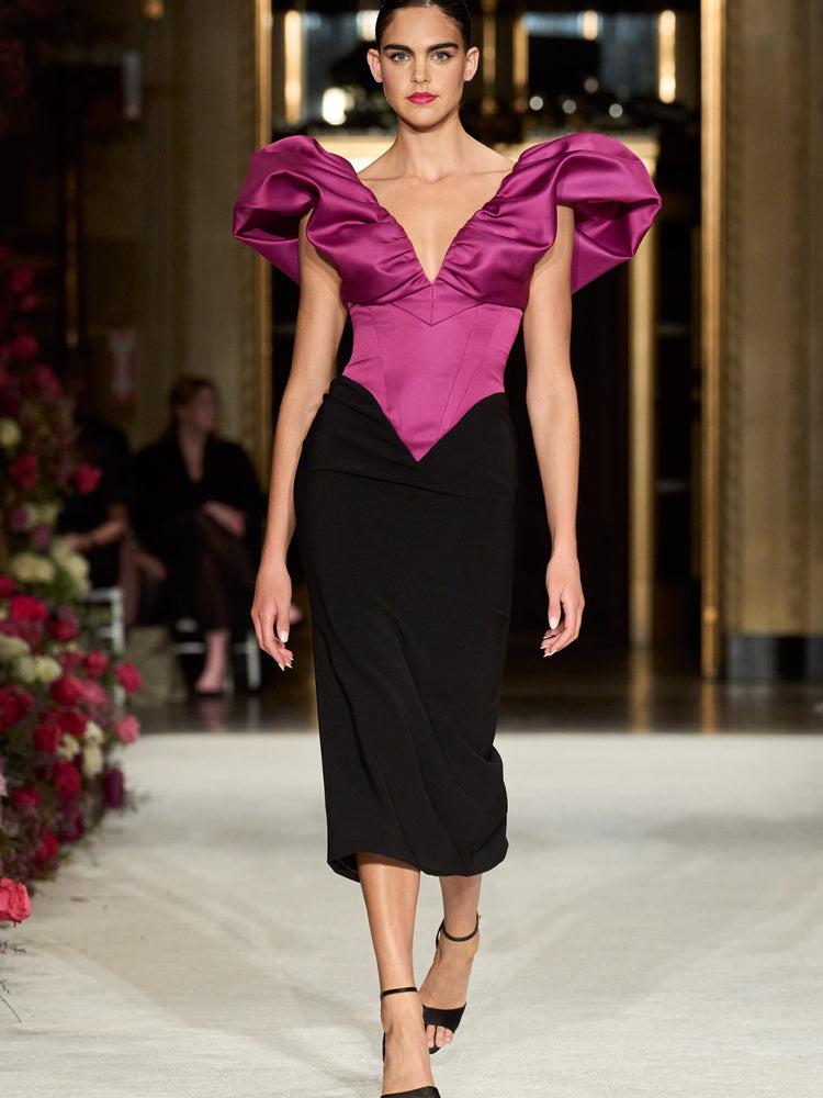 christian siriano Structured Sleeve Corset Midi Dress