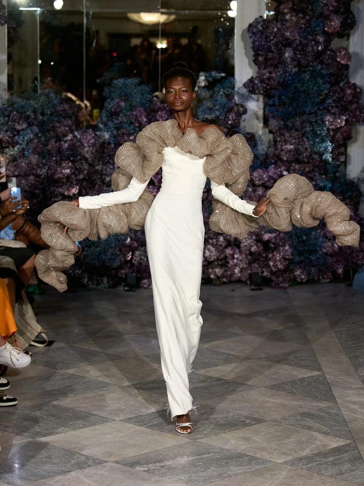 christian siriano Swiss Dot and Sequin Bubble Detail Column Gown